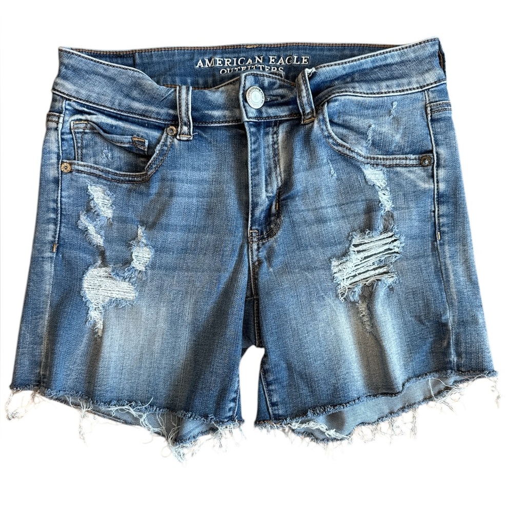 American Eagle Outfitters Women's Distressed Blue Denim Cutoff Shorts